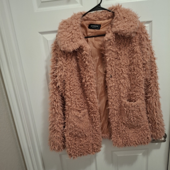 🍂3/$15 Supernova Large Pink Faux Fur Pockets Snap Coat Jacket - Picture 3 of 11